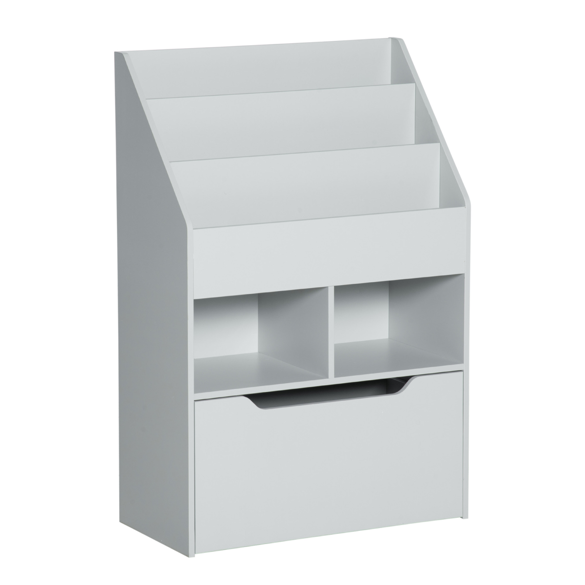 HOMCOM Kids Bookshelf with Toy Storage Drawer and Wheels, Grey