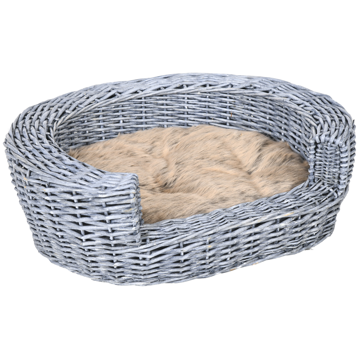Elevated Wicker Willow Rattan Pet Basket Bed with Cushion for Cats and Dogs