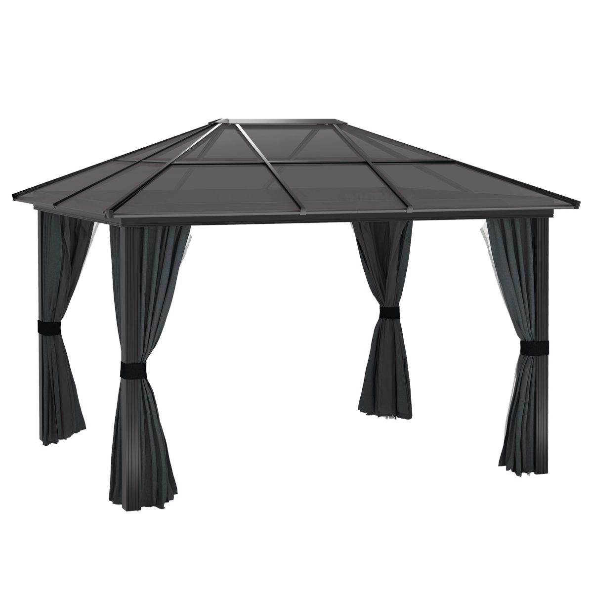 Outsunny 3 x 3.6m Aluminium Hardtop Gazebo with Polycarbonate Roof, Black and Dark Grey