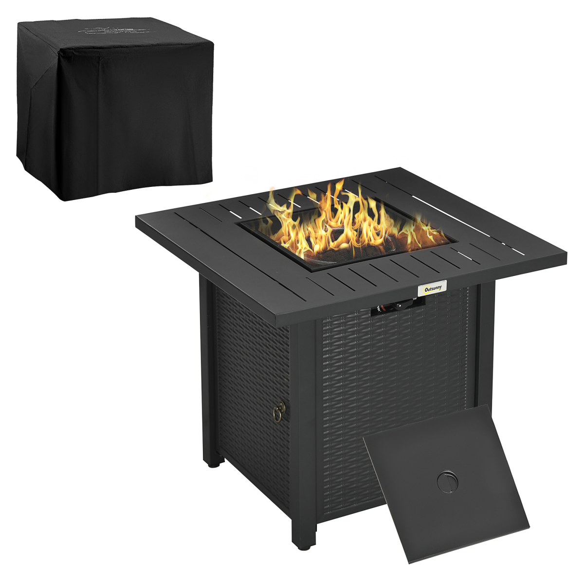 Outsunny 50,000 BTU Propane Gas Fire Pit Table with Protective Cover and Spark Guard