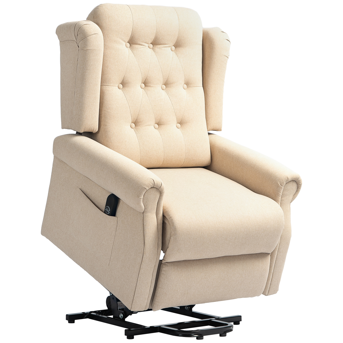 HOMCOM Beige Power Lift Recliner Armchair, Wingback, Button Tufted