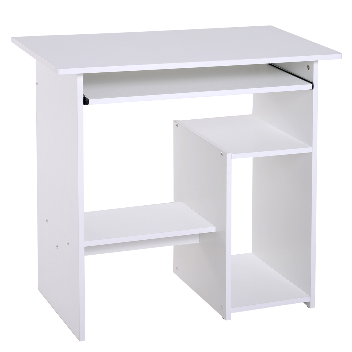 HOMCOM Computer Desk with Slide-Out Keyboard Tray, 2 Storage Shelves, White, 73.5H cm