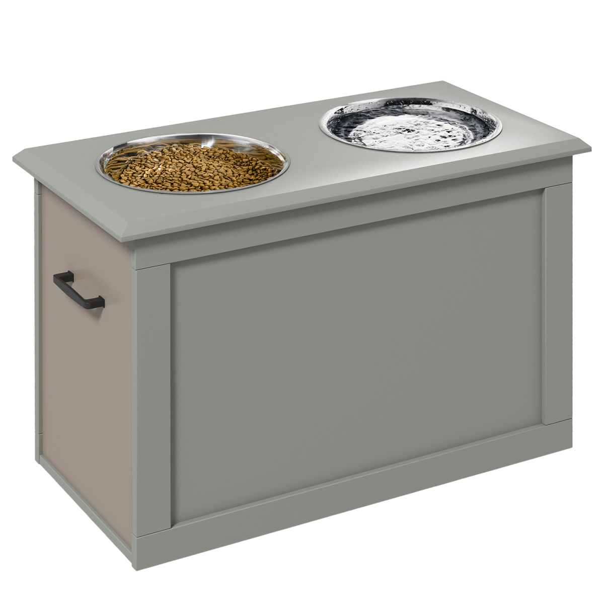 PawHut Elevated Dog Bowls with Storage, 2 Bowls, Grey