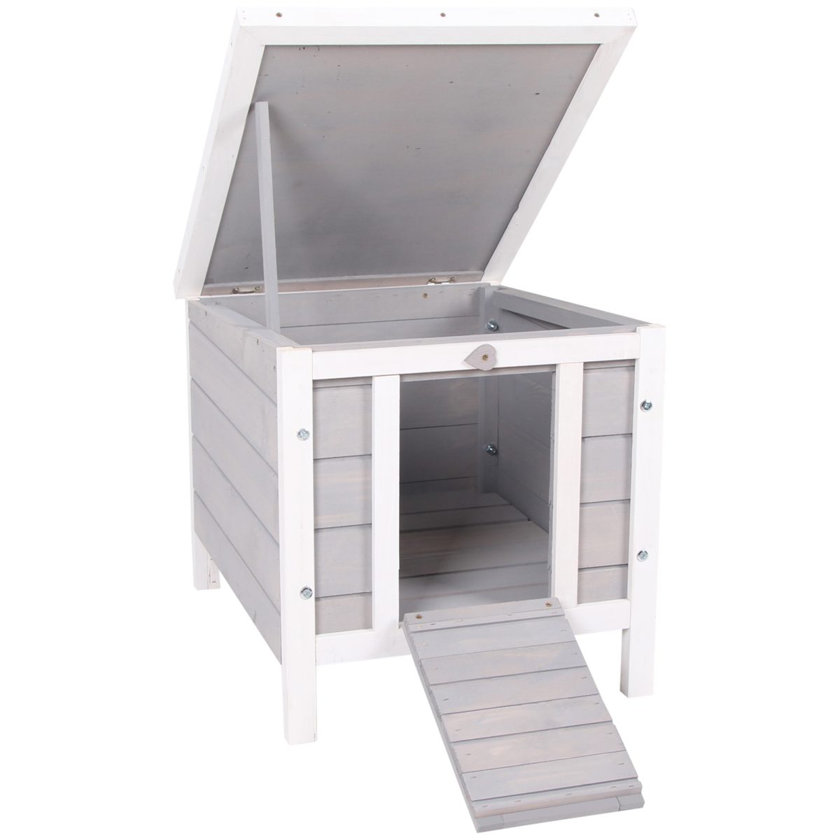 Wooden Rabbit Hutch Outdoor Pet Habitat with Openable Asphalt Roof, Elevated Floor and Ramp Door