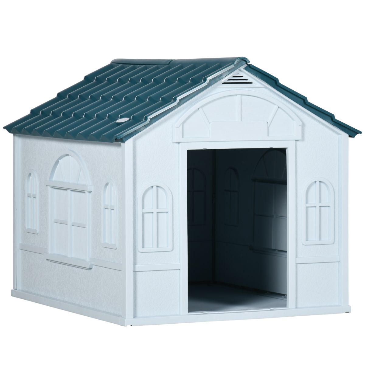 PawHut Weather-Resistant Plastic Dog House for Medium Dogs, Easy-Clean Puppy Shelter with Slanted Roof and Ventilated Door
