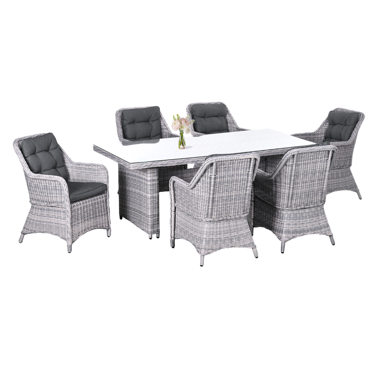 Outsunny 7-Piece Patio Rattan Dining Set with Tempered Glass Table