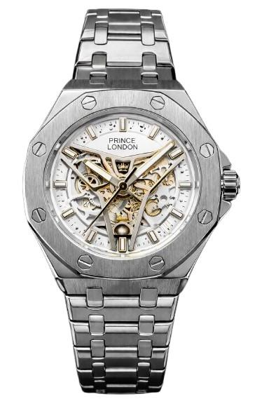 NY London Men's Automatic Mechanical Metal Bracelet Watch, Silver/White