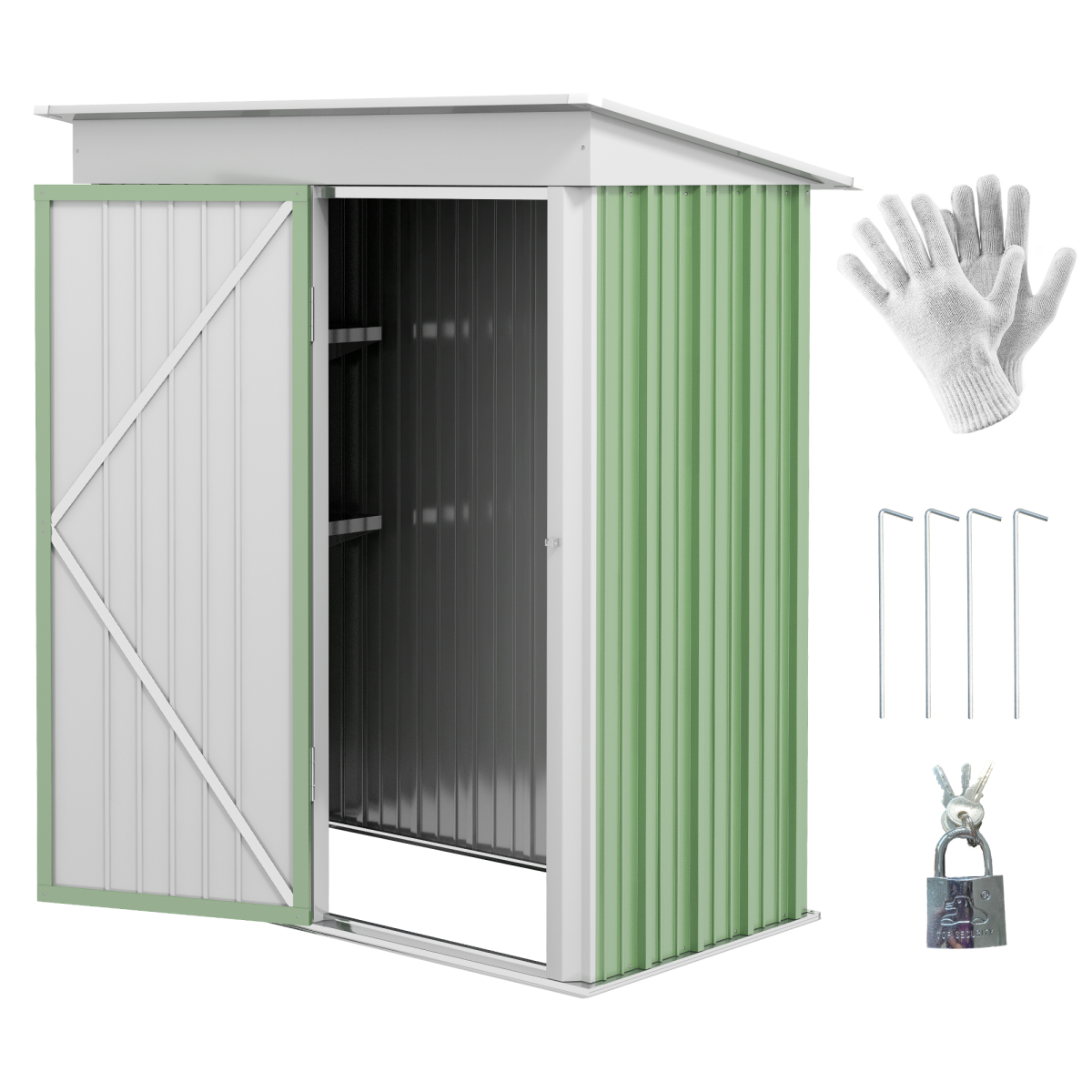Outsunny Steel Garden Shed, Small Lean-to Shed for Bike Tool, 5x3 ft, Green