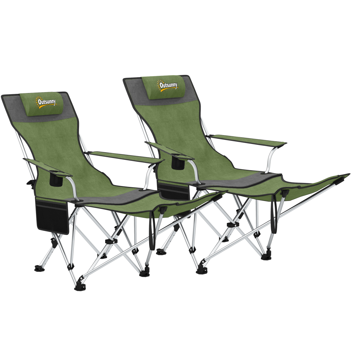 Outsunny Set of 2 Reclining Camping Chairs with Headrest and Cup Holder