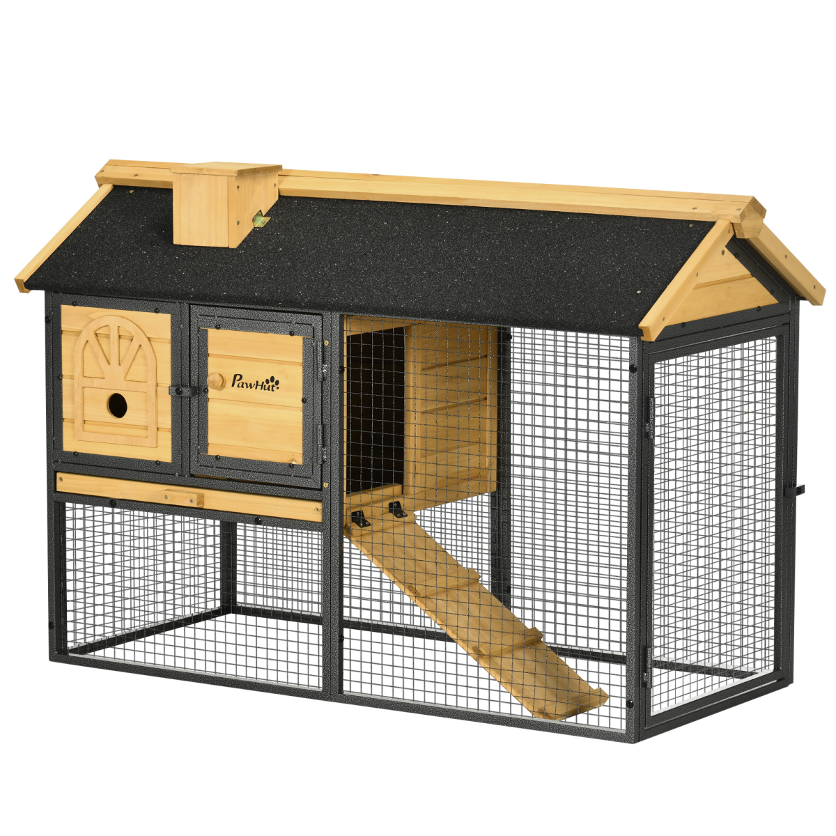 PawHut Outdoor Rabbit Hutch with Run and Removable Tray, Two-Tier Bunny Cage 120 x 55.5 x 80cm