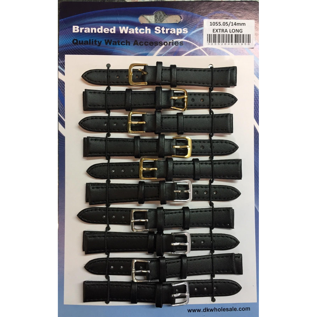 Black Leather Extra Long Watch Straps, Pack of 10, 14mm, 1055.05