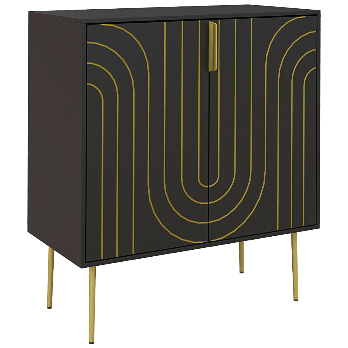 HOMCOM Art Deco Freestanding Black Storage Cabinet with Adjustable Shelf