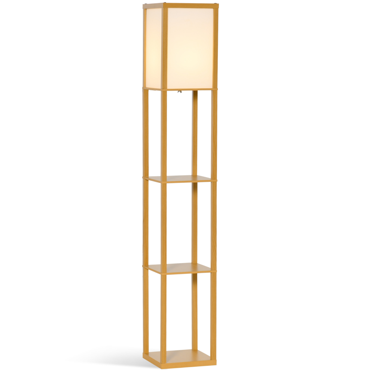 HOMCOM Floor Lamp with 3 Storage Shelves and Foot Switch, Natural