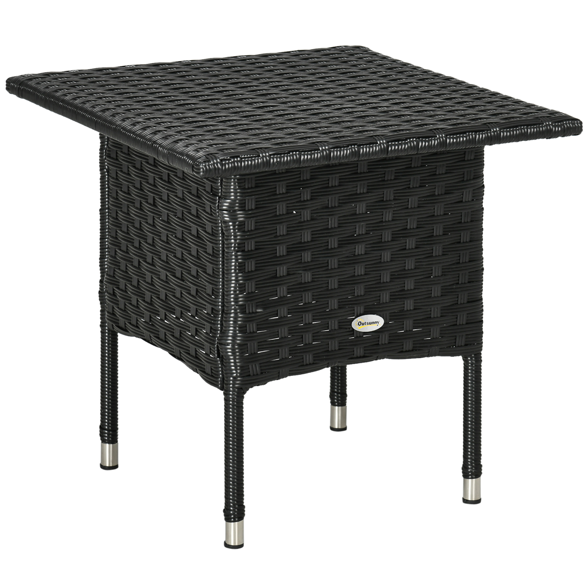 Outsunny PE Rattan Outdoor Side Table, Steel Frame, Black