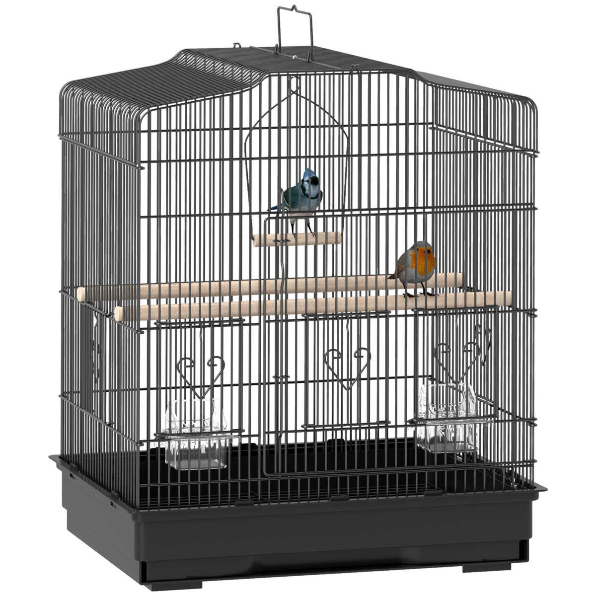 PawHut 59cm Large Black Bird Cage with Perches, Bowls, Swing