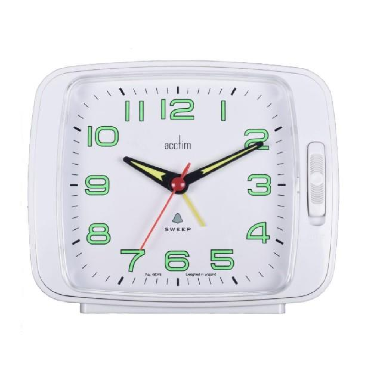 Acctim Ada White Alarm Clock with Snooze, Luminous Tipped Hands and Numbers