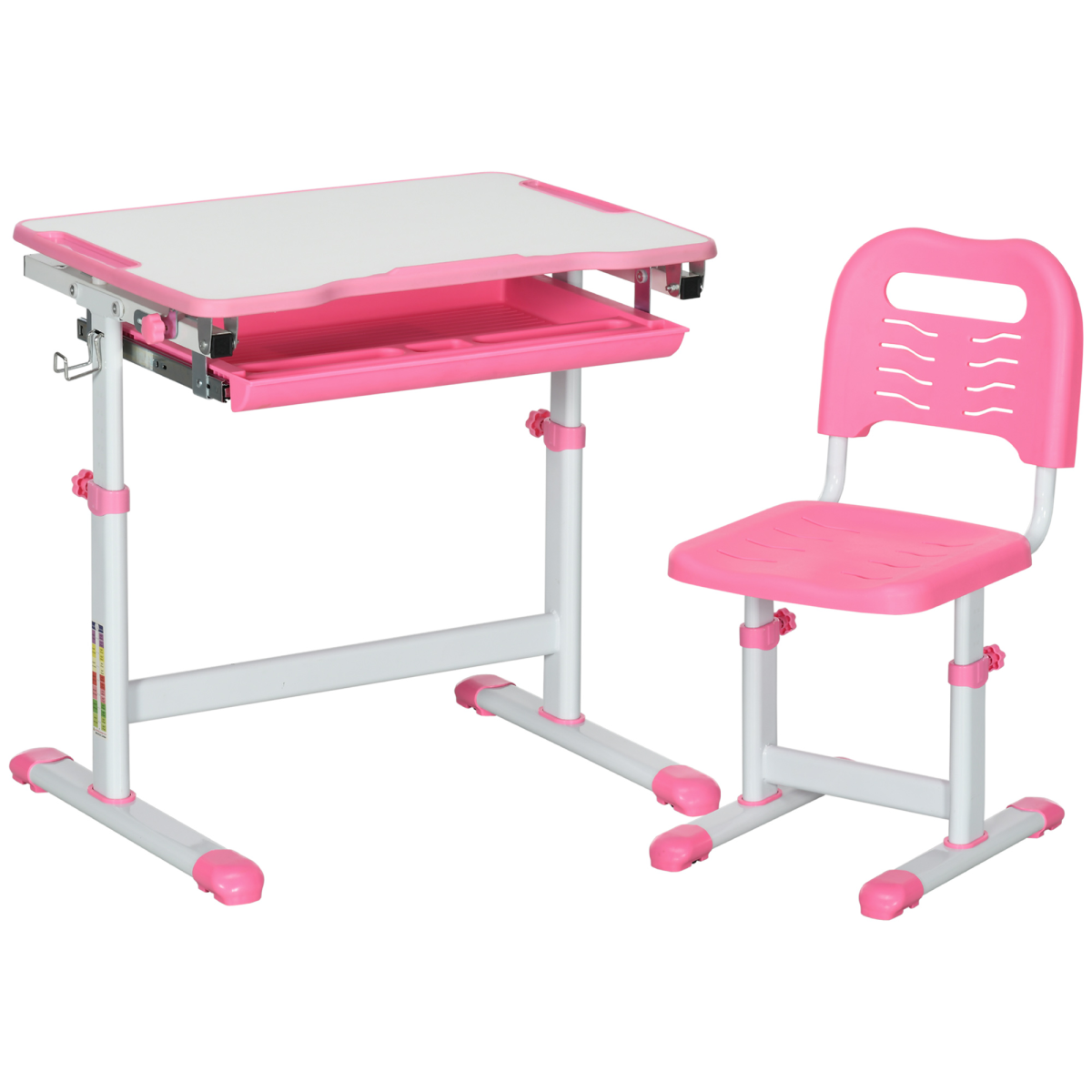 HOMCOM Kids Height Adjustable Desk and Chair Set with Drawer