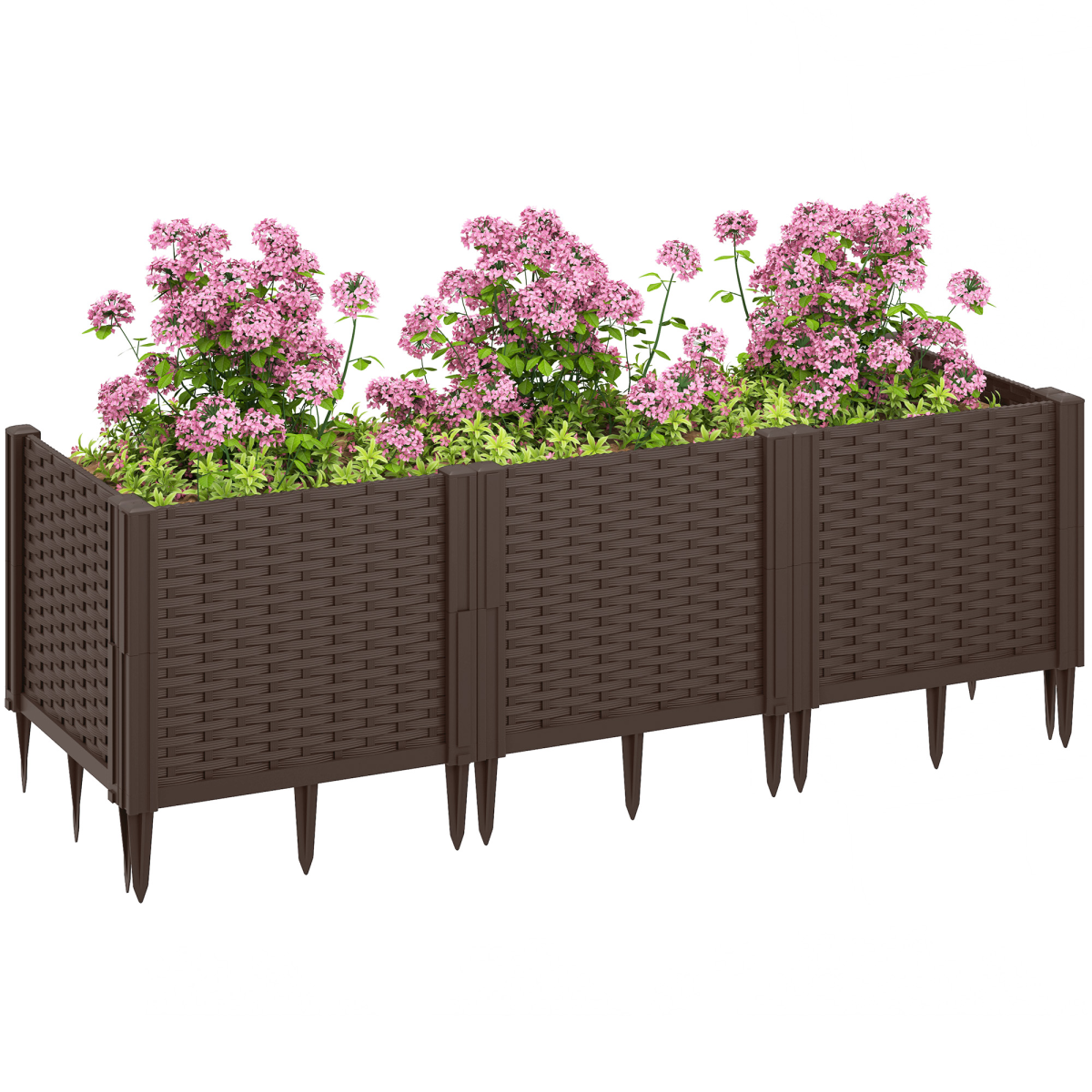 Outsunny Modular PP Raised Garden Bed Planter Box, Brown