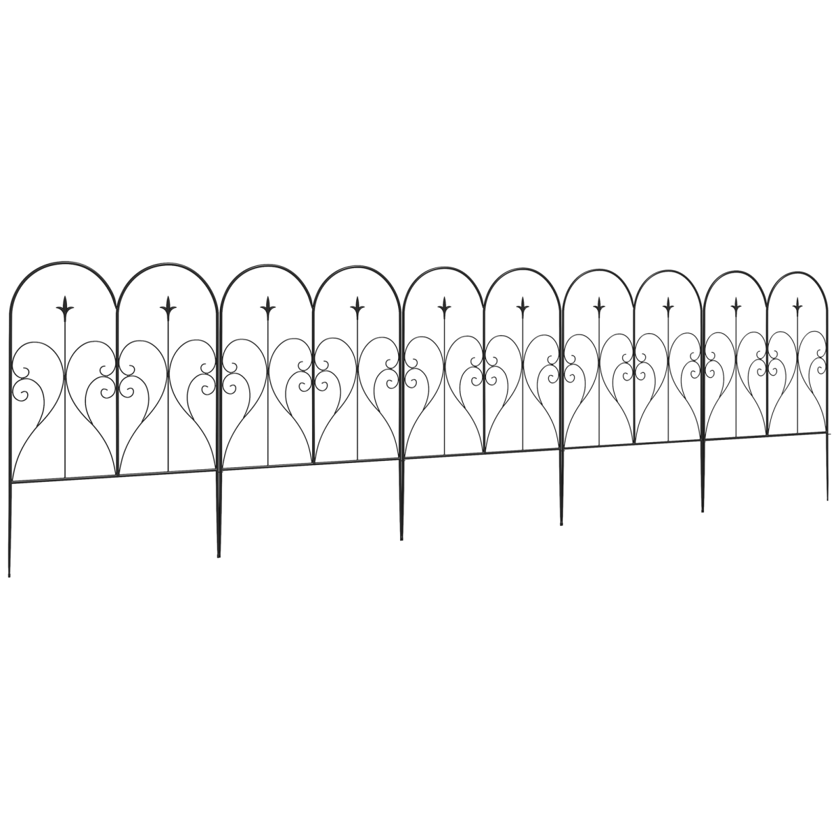 Outsunny 5-Piece Decorative Metal Garden Fence Border Edging, 32 in x 10 ft, Black