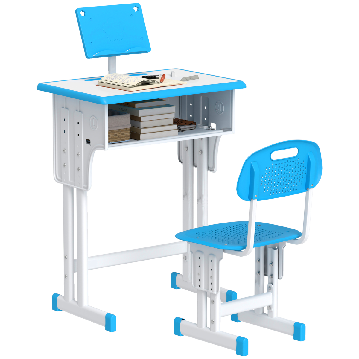 HOMCOM Adjustable Kids Desk and Chair Set with Drawer, Blue
