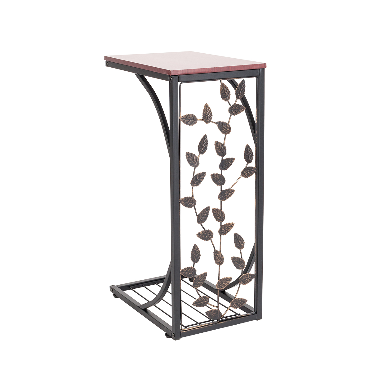 Leaf Pattern Iron Side Table Coffee Table, Brown and Golden, 30.5 x 21 x 54 cm