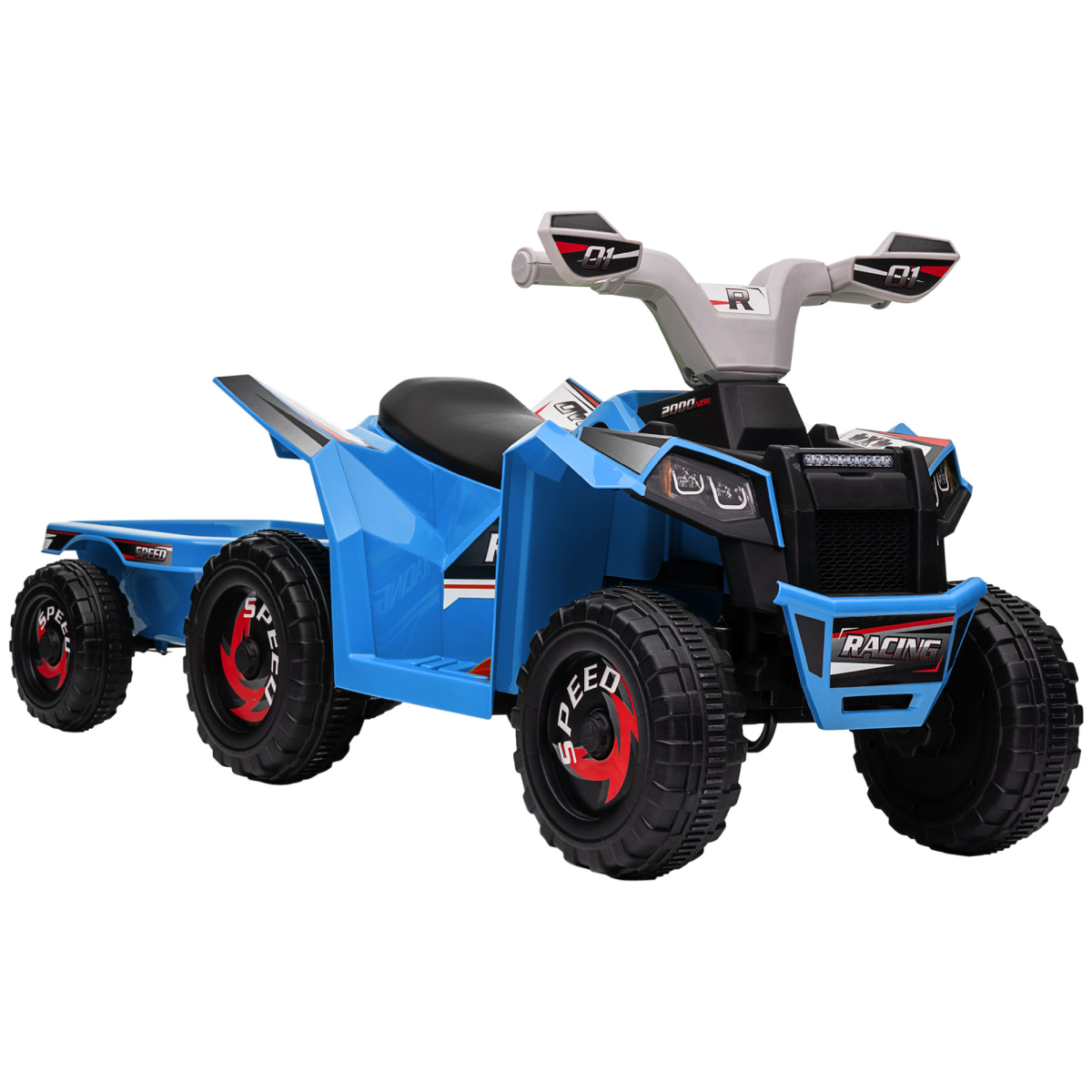 HOMCOM 6V Kids Electric Quad Bike Ride-On ATV with Trailer, Blue