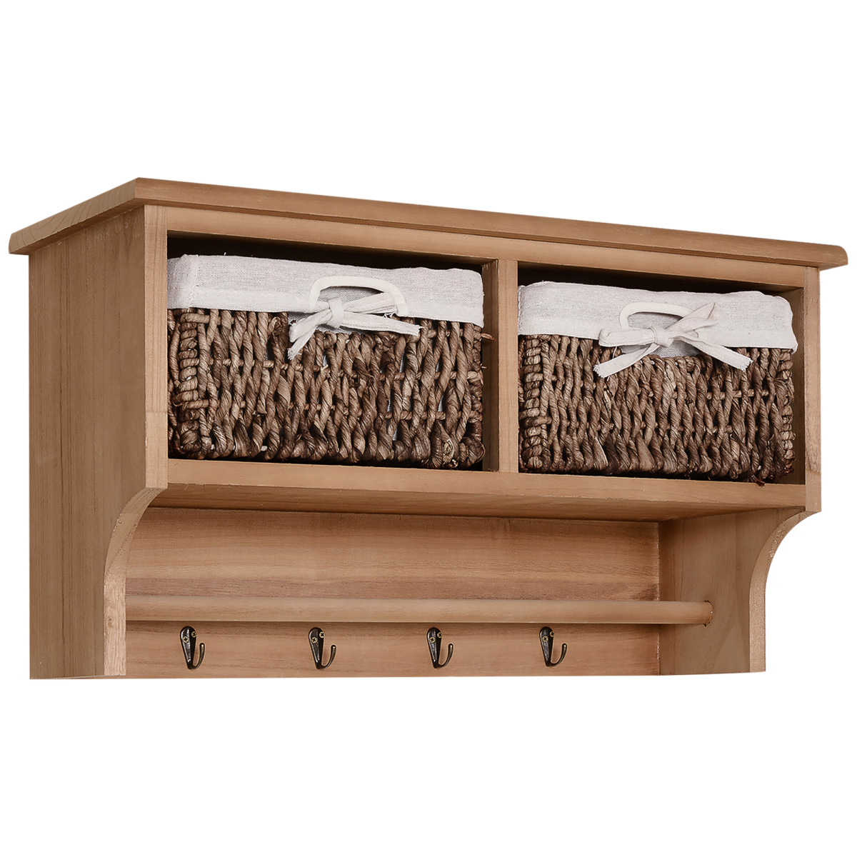 HOMCOM Entryway Coat Rack Wall Mounted Shelf Hooks 2 Baskets Brown