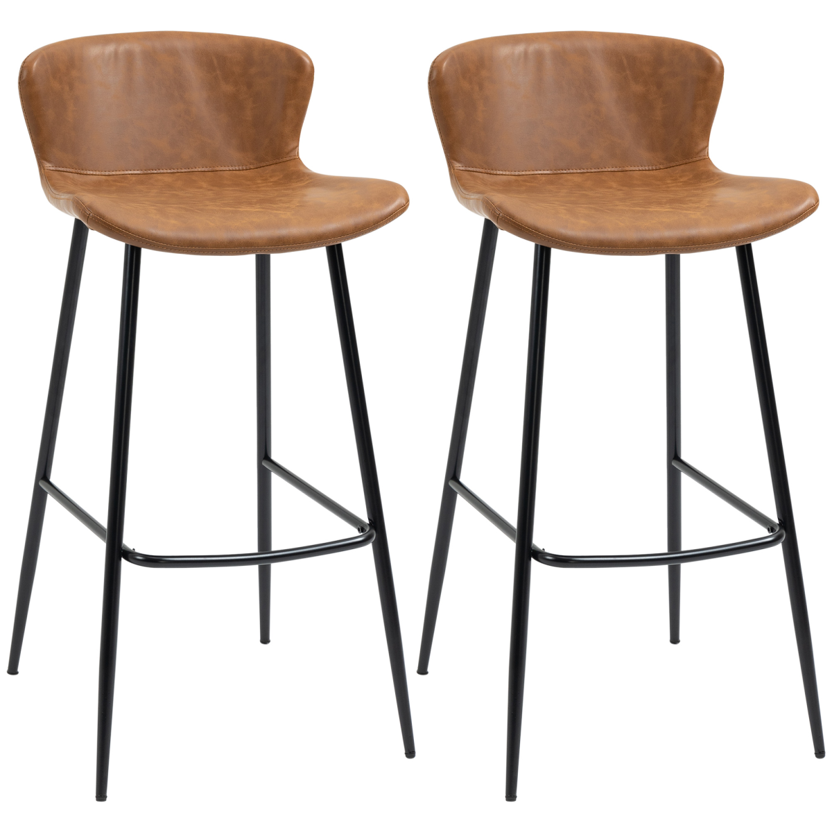 HOMCOM Set of 2 PU Leather Bar Stools with Backrest and Steel Legs