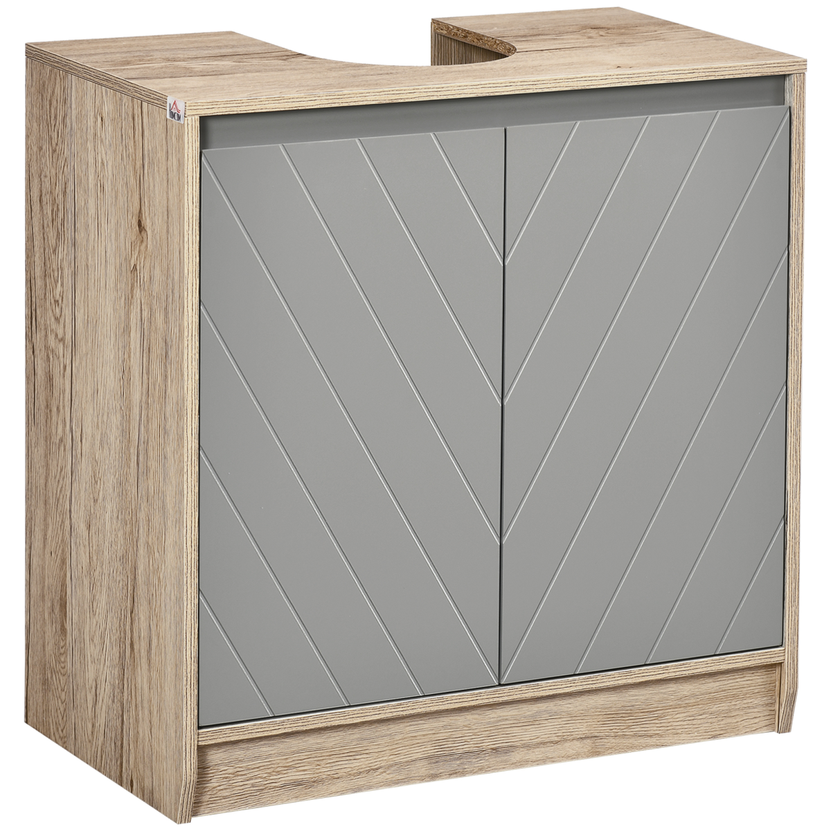 60cm Under-Sink Bathroom Storage Cabinet with Adjustable Shelf, 2 Doors, Brown