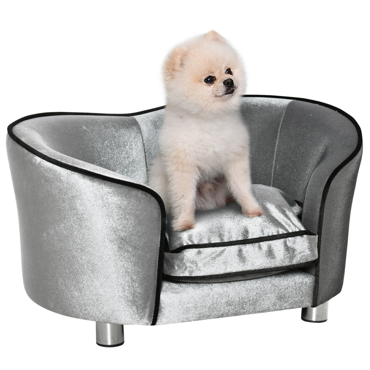 PawHut Modern Pet Sofa Bed with Removable Cushion, Storage Pocket and Non-Slip Feet for Small Dogs Under 8 kg