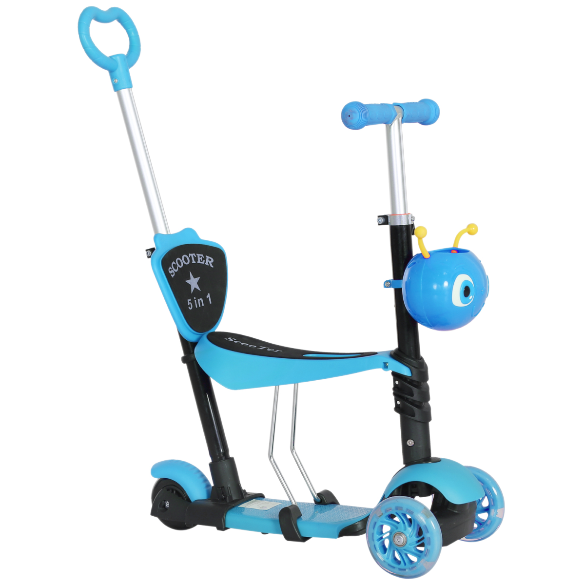 HOMCOM 5-in-1 Kids 3-Wheel Kick Scooter with Removable Seat, Adjustable
