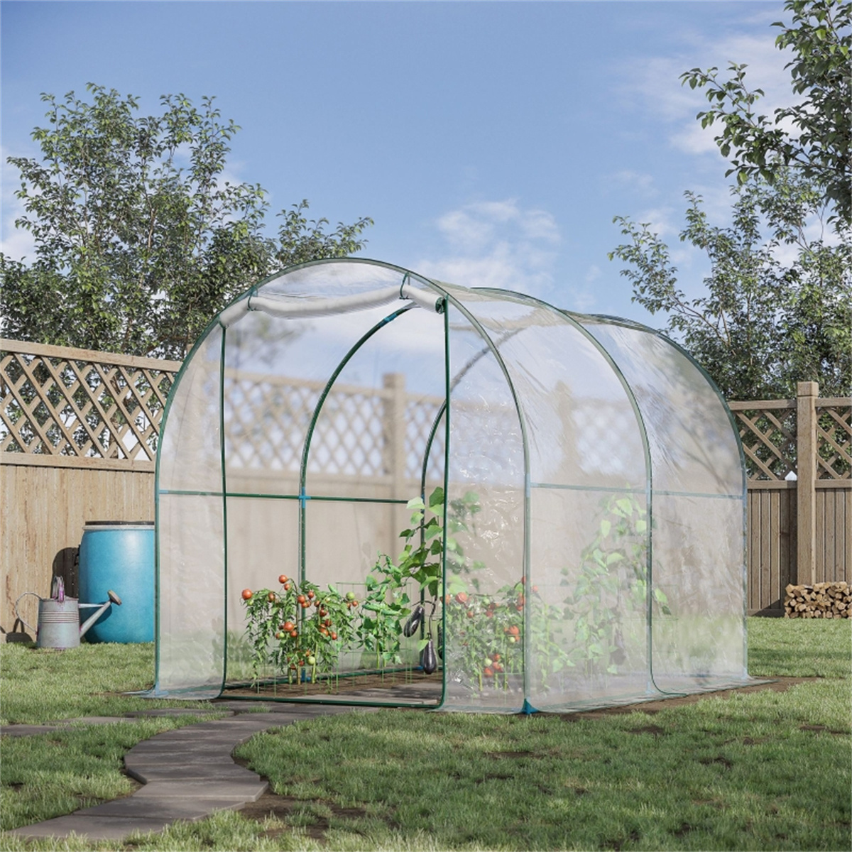 Transparent PVC and Steel Tube Greenhouse with Roll-Up Zippered Front Door