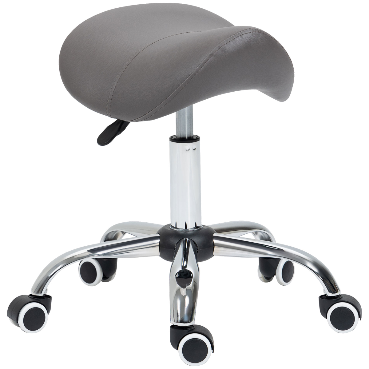 HOMCOM Grey Adjustable Saddle Stool with Padded Faux Leather Seat