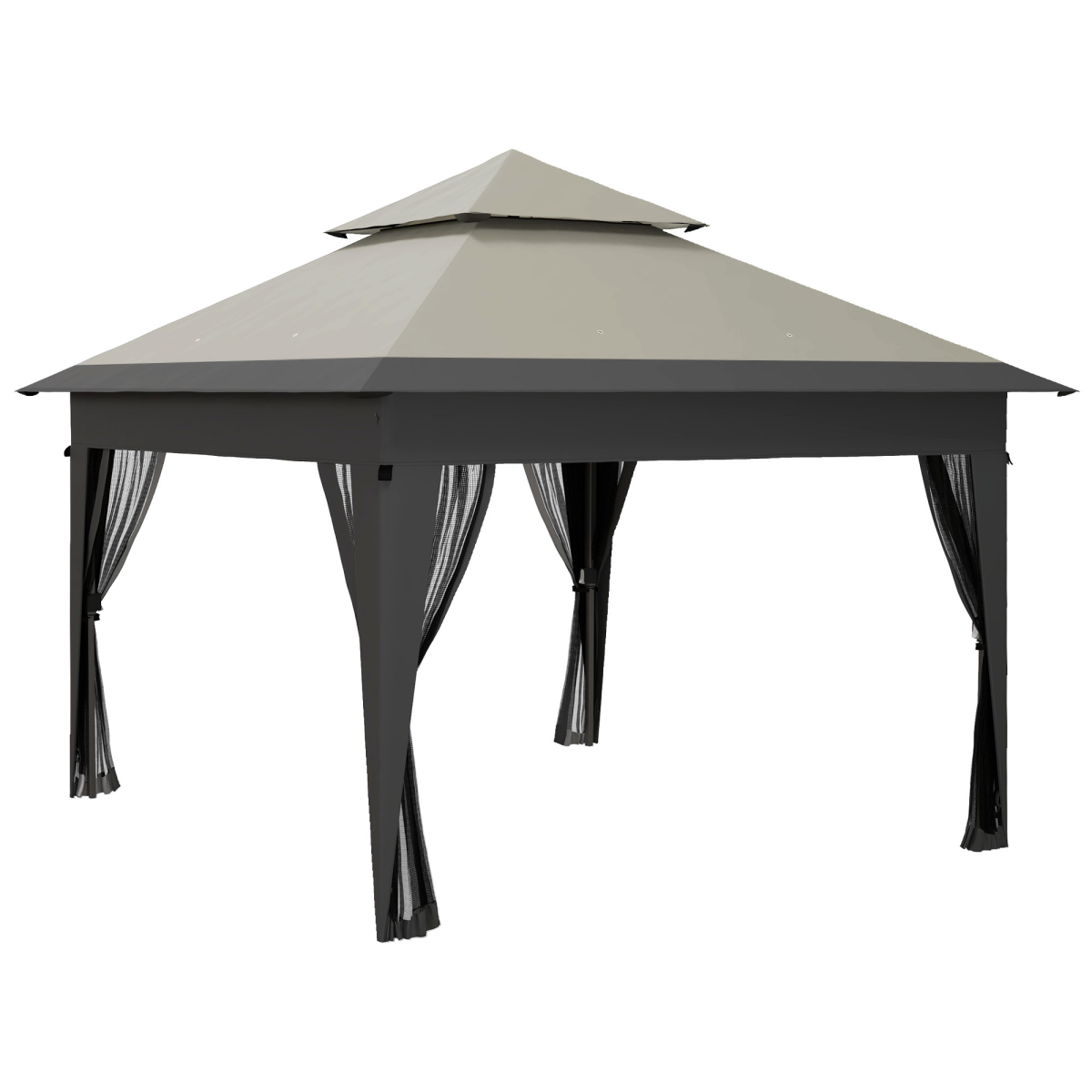 Outsunny 3 x 3 m Pop Up Gazebo with Mosquito Netting, Double Roof and Mesh Curtains, Grey