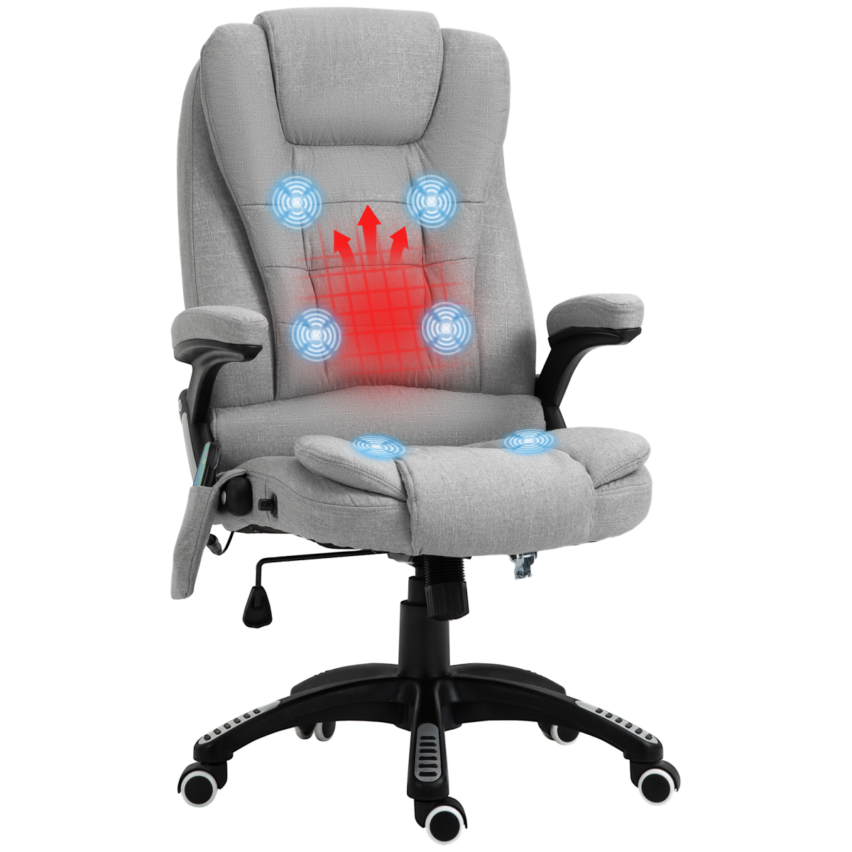 Executive Reclining Office Chair with Heating Massage Points, Headrest, Grey