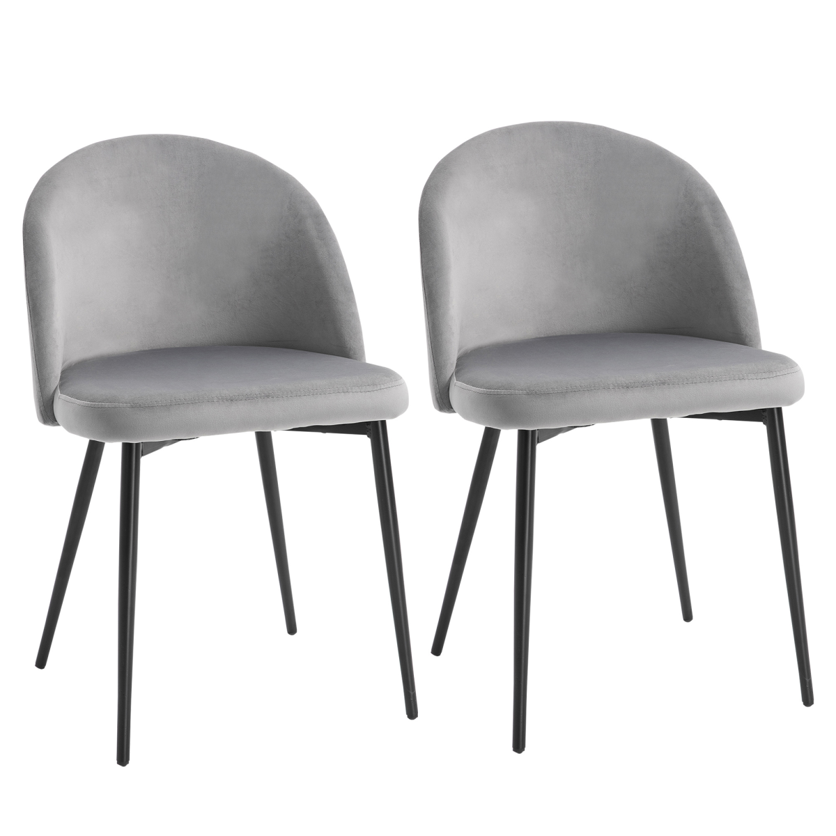 Set of 2 Modern Upholstered Grey Bucket Seat Dining Chairs