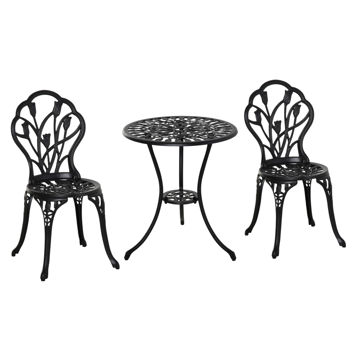 Outsunny 3 Piece Aluminium Bistro Set with Umbrella Hole, Black Garden Furniture