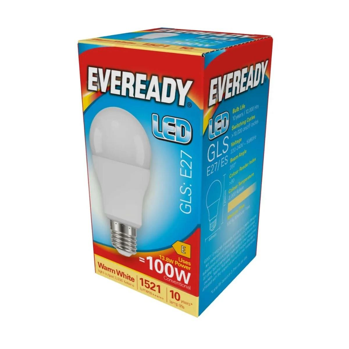 Eveready GLS ES LED Bulb 13.8W 100W Replacement Warm White Pack of 5
