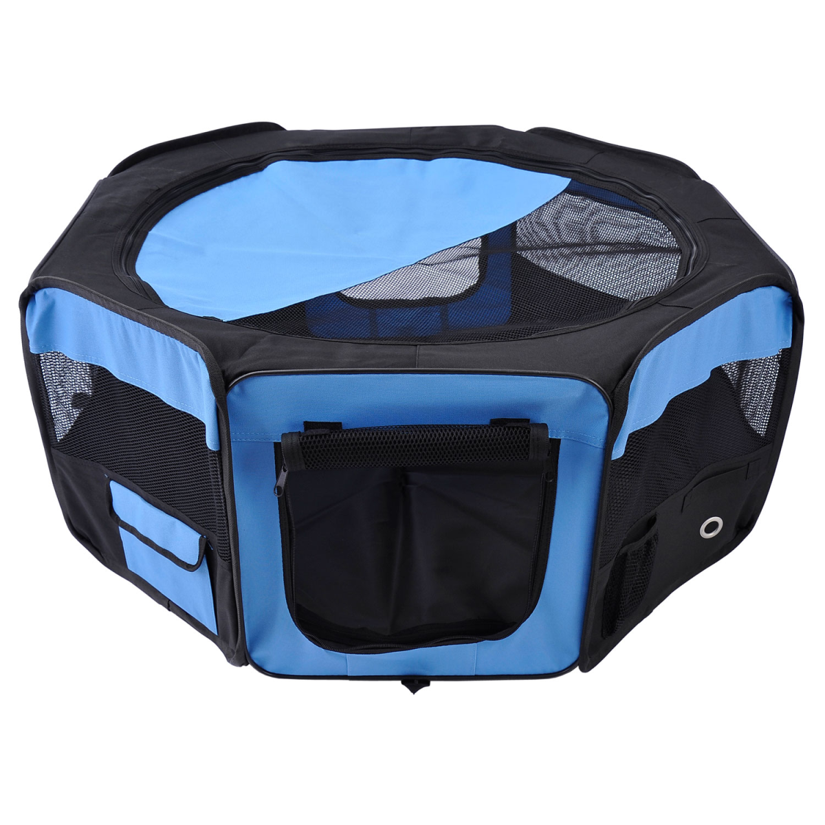 PawHut Fabric Pet Playpen with Steel Frame, Waterproof Removable Bottom, Mesh Sides and Top, Zipped Doors, Carry Bag