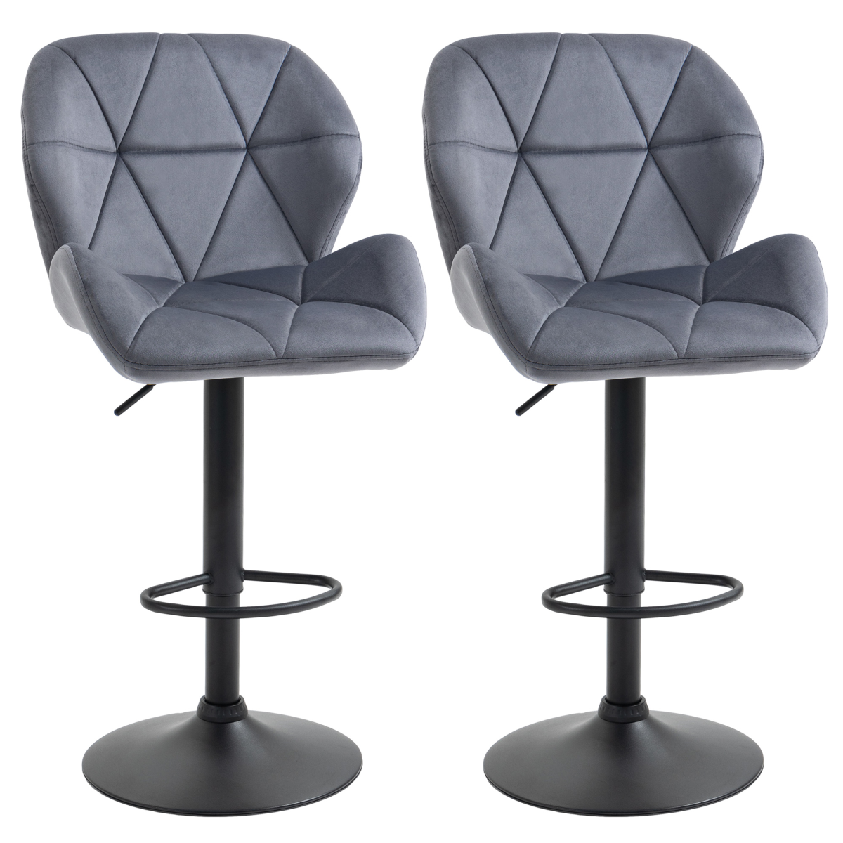 HOMCOM Set of 2 Adjustable Height Fabric Bar Stools Dark Grey