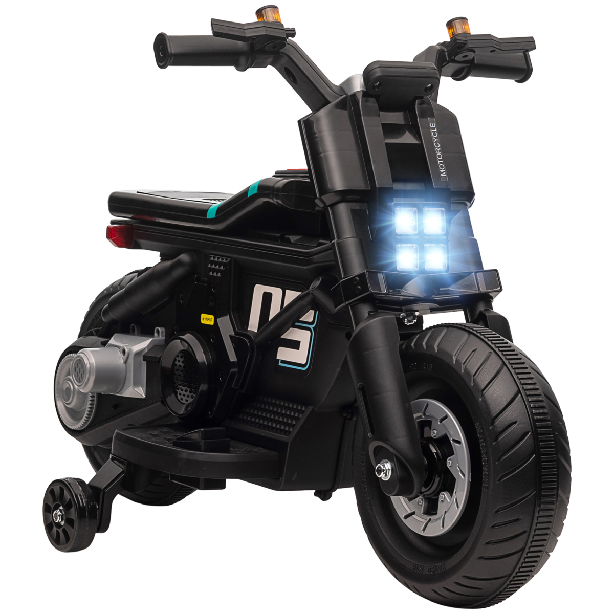 6V Kids Electric Motorbike with Training Wheels, Black, Ages 3-5