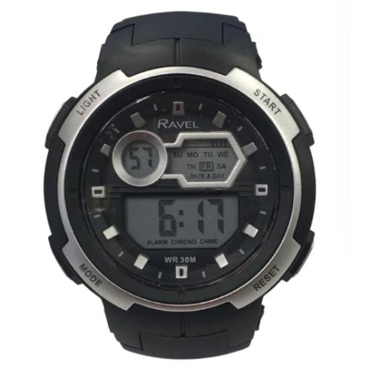 Ravel Men’s 3ATM LED Digital Sports Watch Silver/Black
