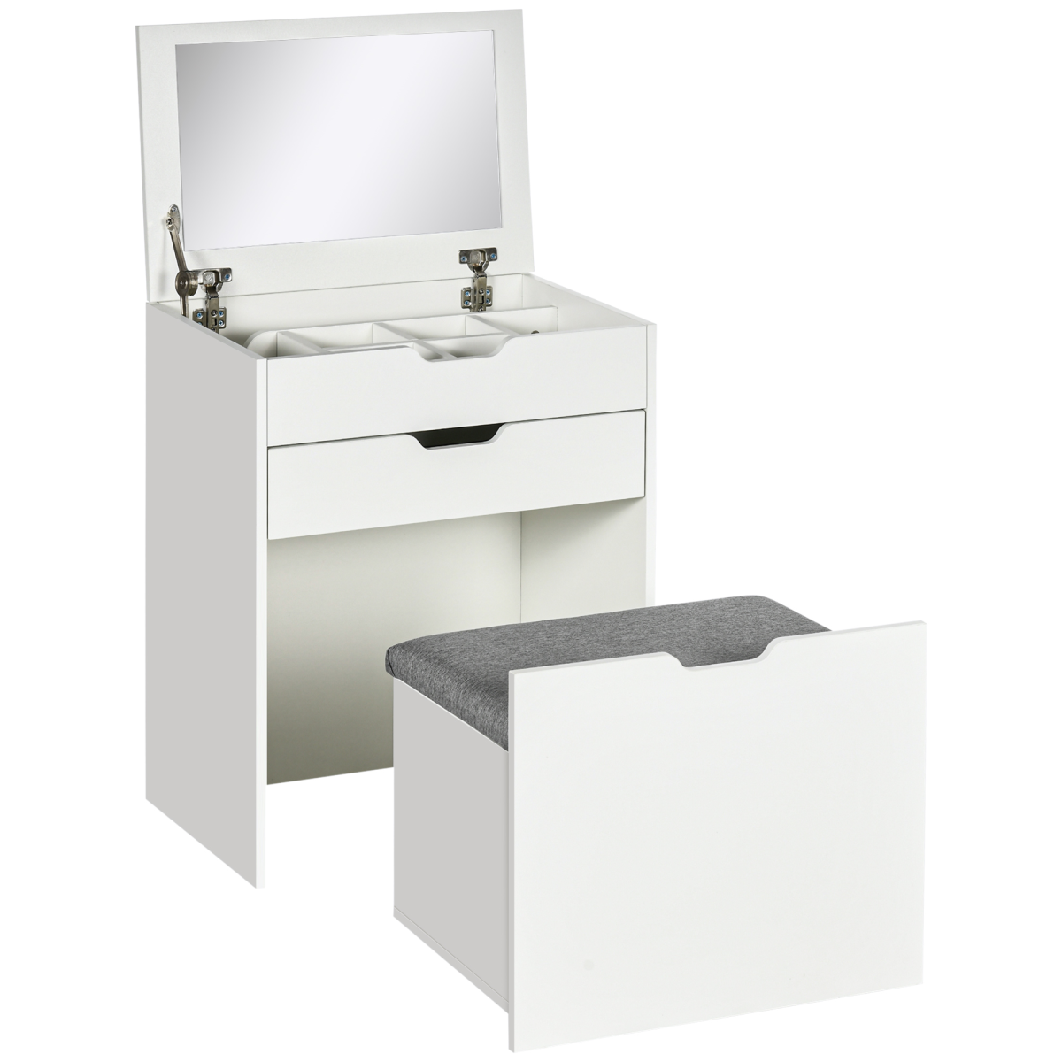 White Dressing Table Set with Flip-Up Mirror, Stool and Drawer