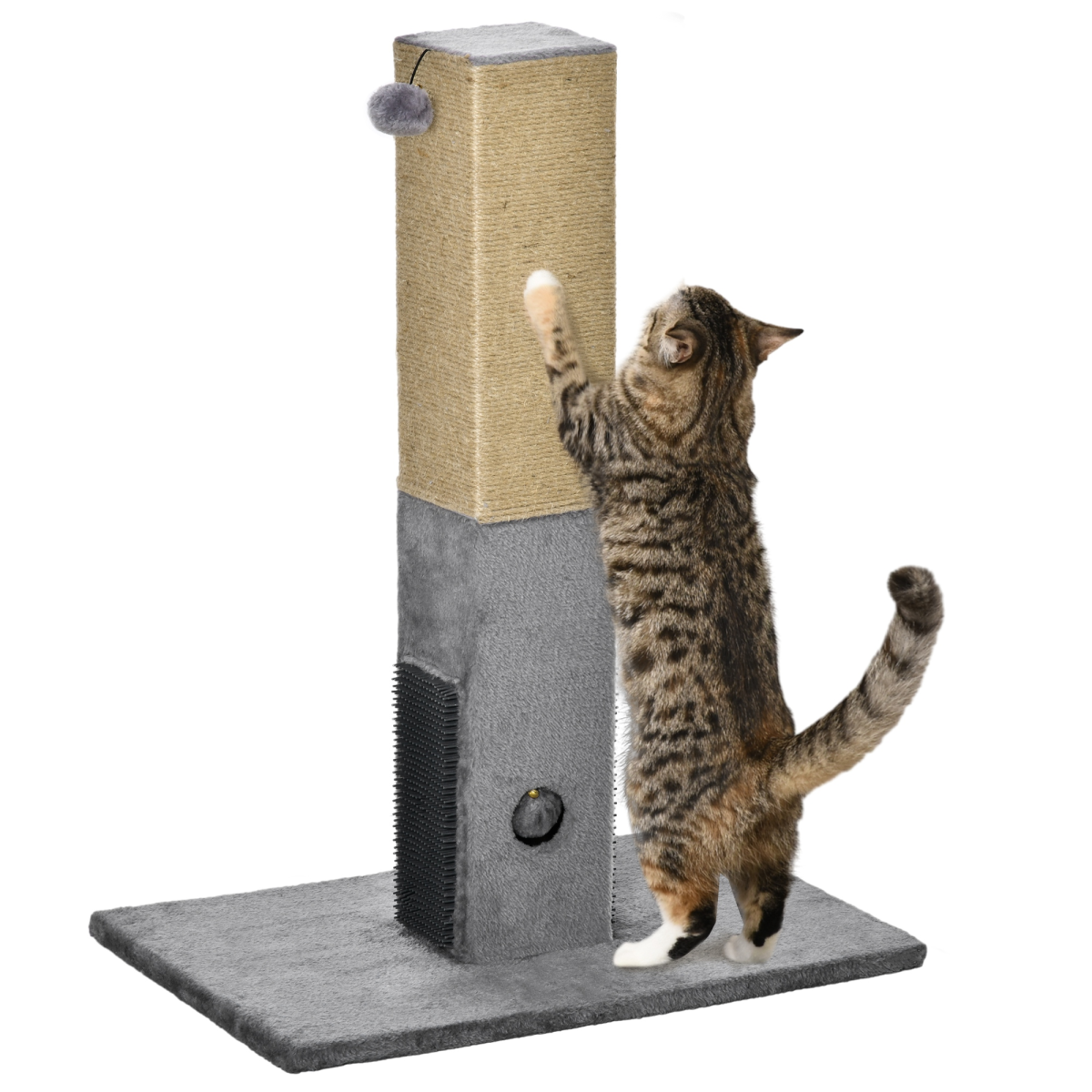 PawHut 79cm Cat Scratching Post and Climber Activity Centre with Jute Scratching Post, Dangling Toy and Hidden Bell Toy, Grey