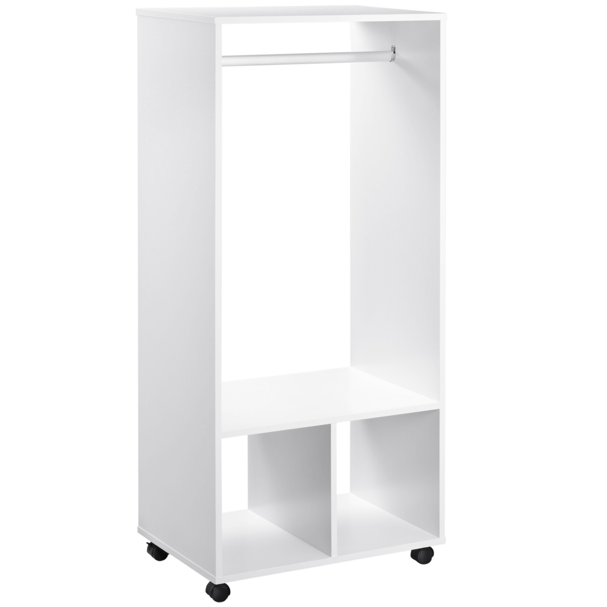 Open Wardrobe Clothes Rail with Shelves & Wheels, White