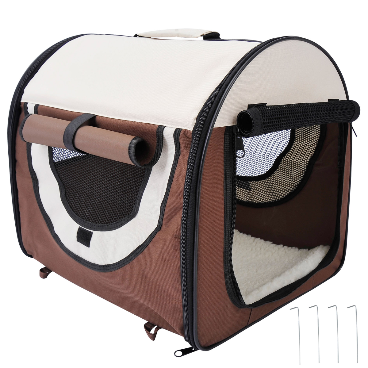 PawHut Folding Soft Pet Crate, Foldable Mesh Fabric Travel Carrier for Small Pets and Puppies, Water-Resistant 600D Oxford, Brown