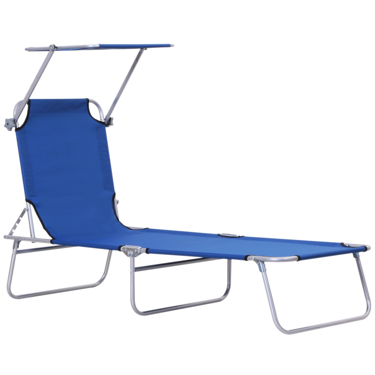 Outsunny Folding Reclining Beach Lounger Chair with Adjustable Back and Removable Sun Visor, Blue