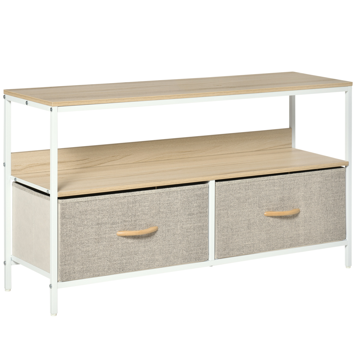 Maple TV Cabinet with 2 Foldable Linen Drawers and Open Shelf