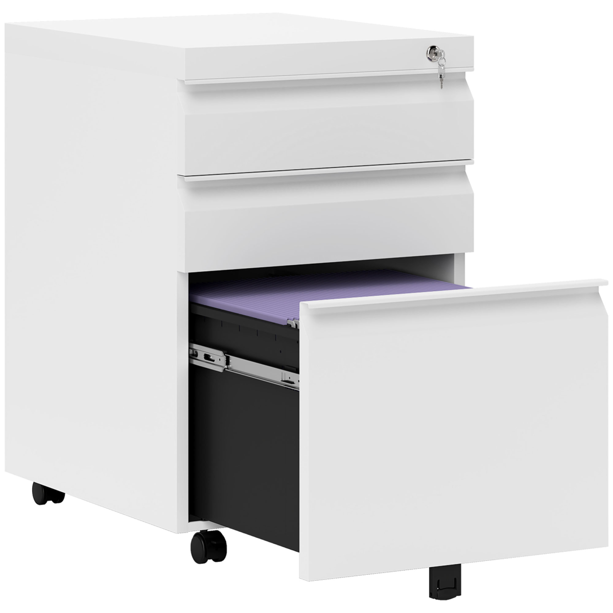 Mobile Lockable Steel Vertical File Cabinet with 3 Drawers and 5 Wheels