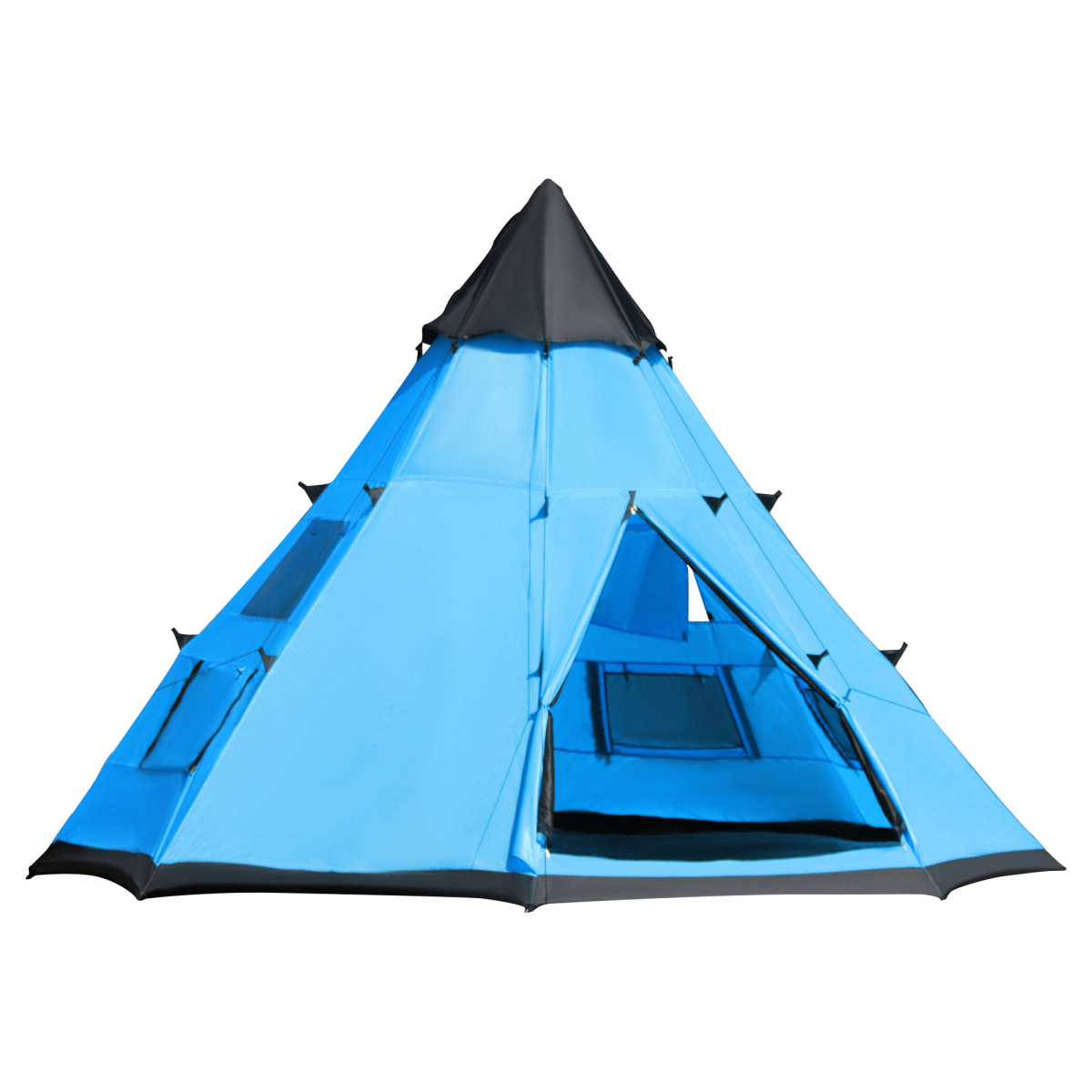 Outsunny 6-Person Large Family Tipi Camping Tent with Carry Bag and Mesh Windows